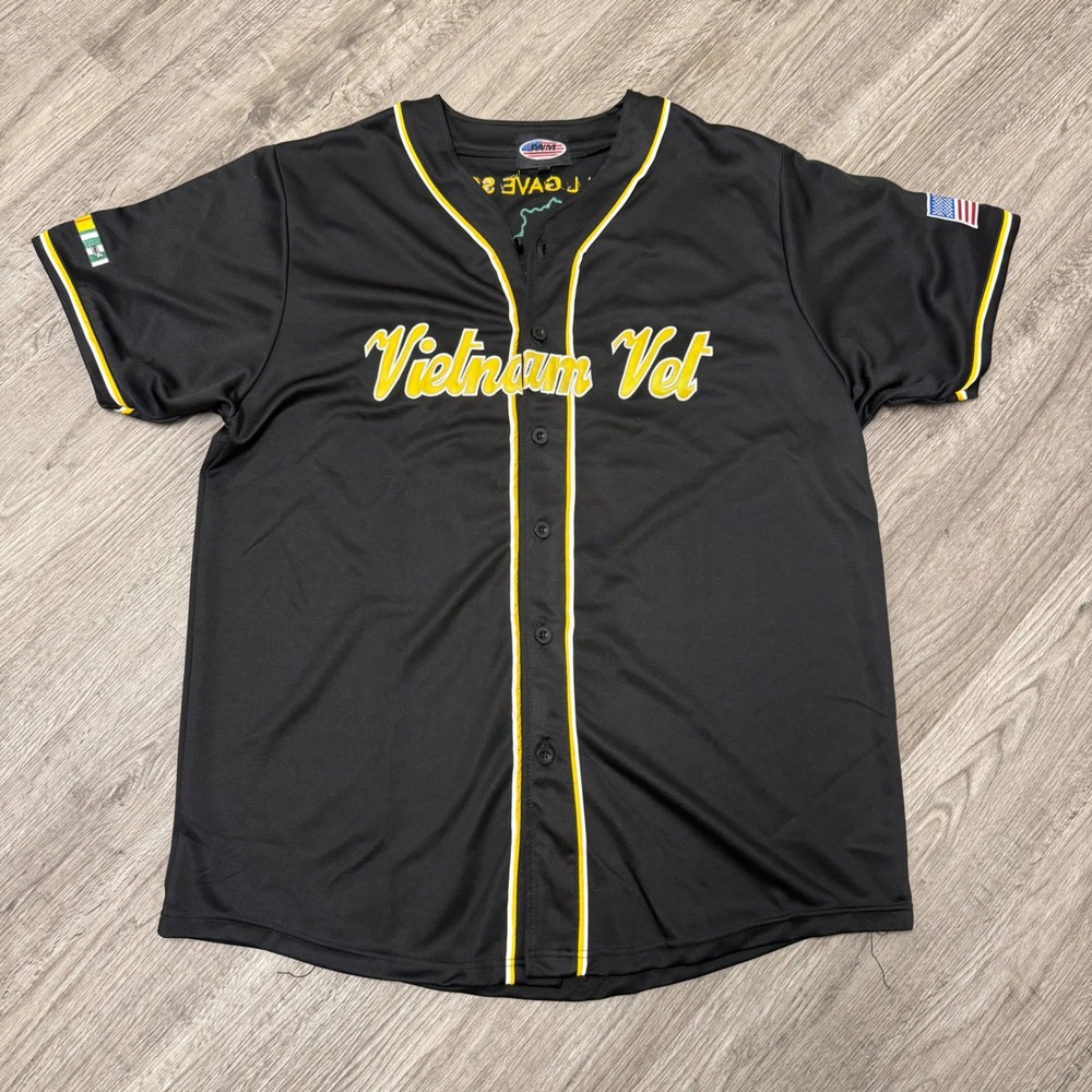 Vietnam Vet Baseball Jersey Mens 2XL Black Embroidered Veteran Shirt JWM‎
